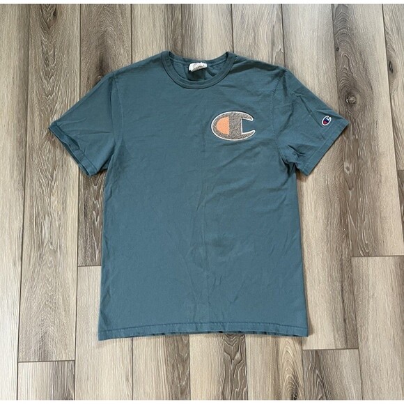 Champion Shirt Green Mens Small Heritage Embroidered Big Logo Short Sleeve Tee - Picture 1 of 9